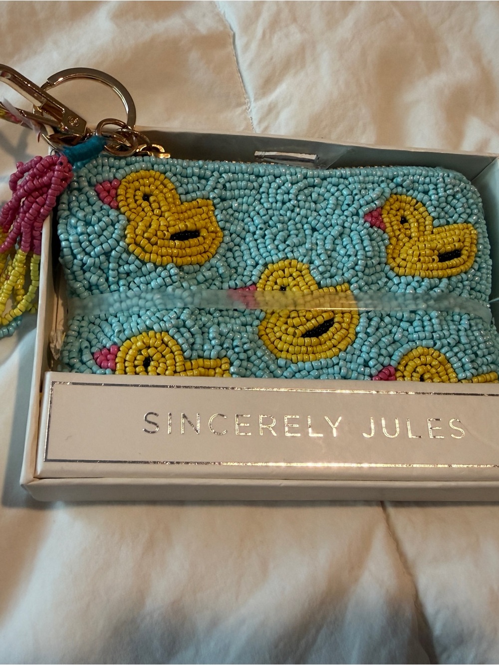Sincerely Jules Beaded Duck Coin Purse Keychain Pouch Tassel Wallet